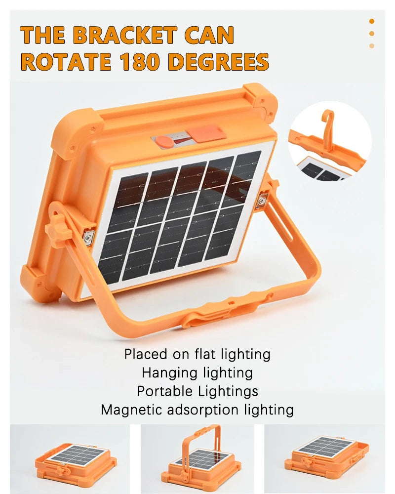 LED Solar Floodlight Outdoor IP66 Waterproof USB Rechargeable Magnet Strong Light Portable Camping Tent Fishing Light Work Light