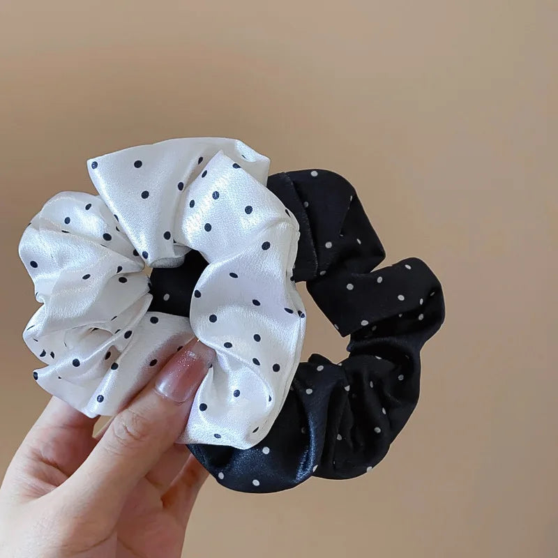 1/2 Pcs Black White Dot Hair Scrunchies Women Girls Simulation Silk Hair Ties Elastic Hair Loop Ponytail Hair Accessories Sets M