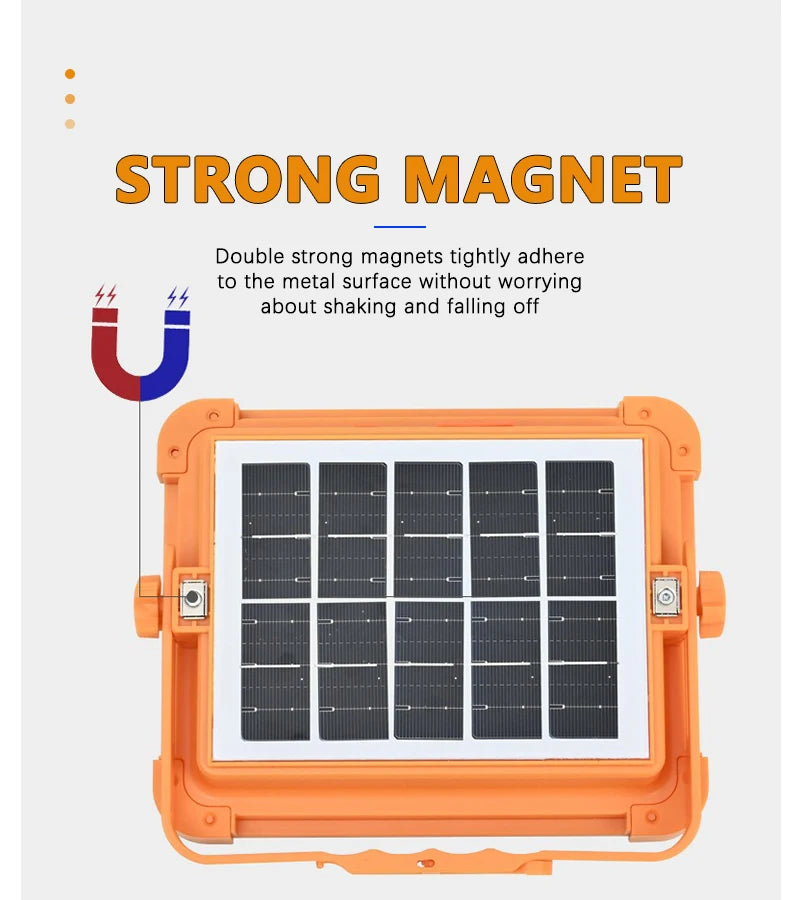 LED Solar Floodlight Outdoor IP66 Waterproof USB Rechargeable Magnet Strong Light Portable Camping Tent Fishing Light Work Light