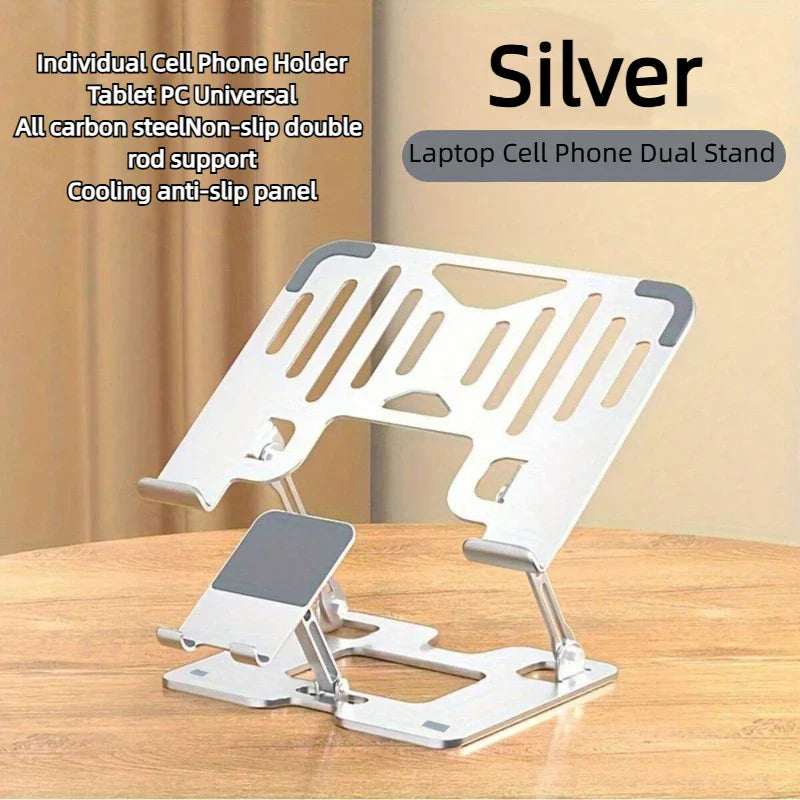Heat Dissipation and Anti Slip Portable Foldable Dual Axis Adjustable Height Stable Stand for Mobile Phones Laptops and Tablets