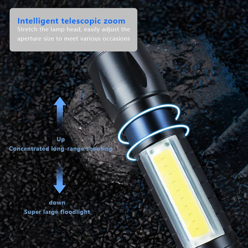 Camping Fishing Emergency Lantern  Portable USB Rechargeable Flashligh COB+XPE Zoom Mini Torch 3 Lighting Modes For Outdoo