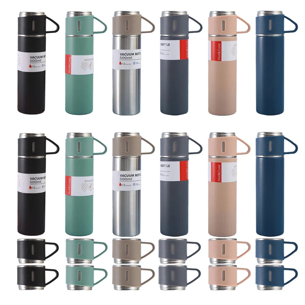 500ML Vacuum Insulated Bottle Portable Coffee Mug with 3 Cups Vacuum Cup Stainless Steel Last for 6-12H for Travel