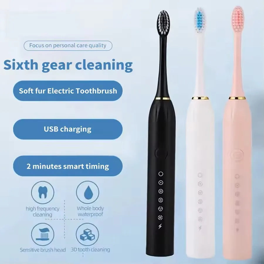 Soft Bristled Electric Toothbrush For Adult Household Use, 18 Speed Metal Shaft USB Charging Toothbrush 6 Cleaning Modes