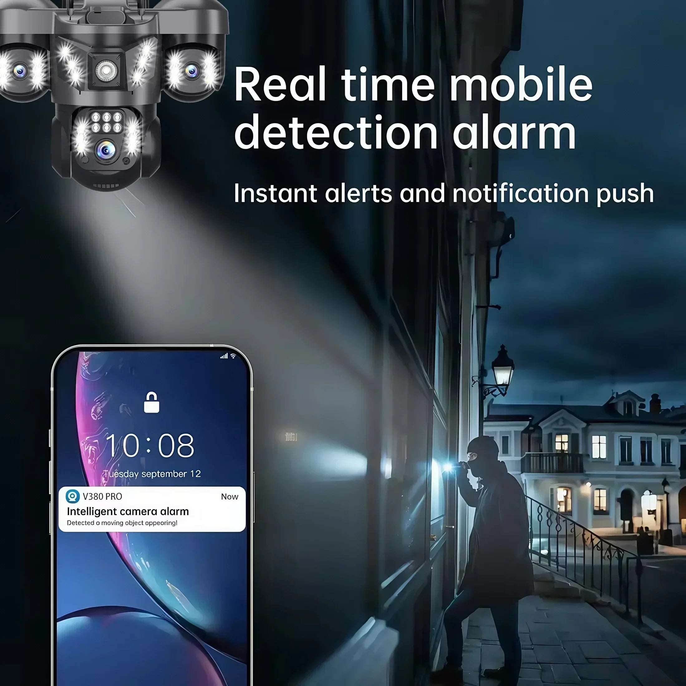 8K 15MP Three Screen WIFI Camera Three Lens Cameras Outdoor Waterproof Human Detection Color Night Vision 10X Zoom Security Cam