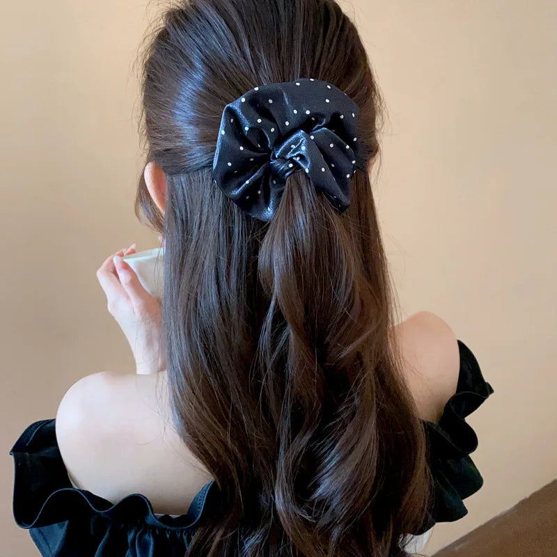 1/2 Pcs Black White Dot Hair Scrunchies Women Girls Simulation Silk Hair Ties Elastic Hair Loop Ponytail Hair Accessories Sets M