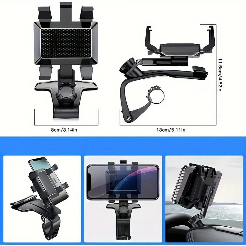 360° Rotatable Car Mobile Phone Holder - Dashboard Navigation Mount with Parking Number Plate