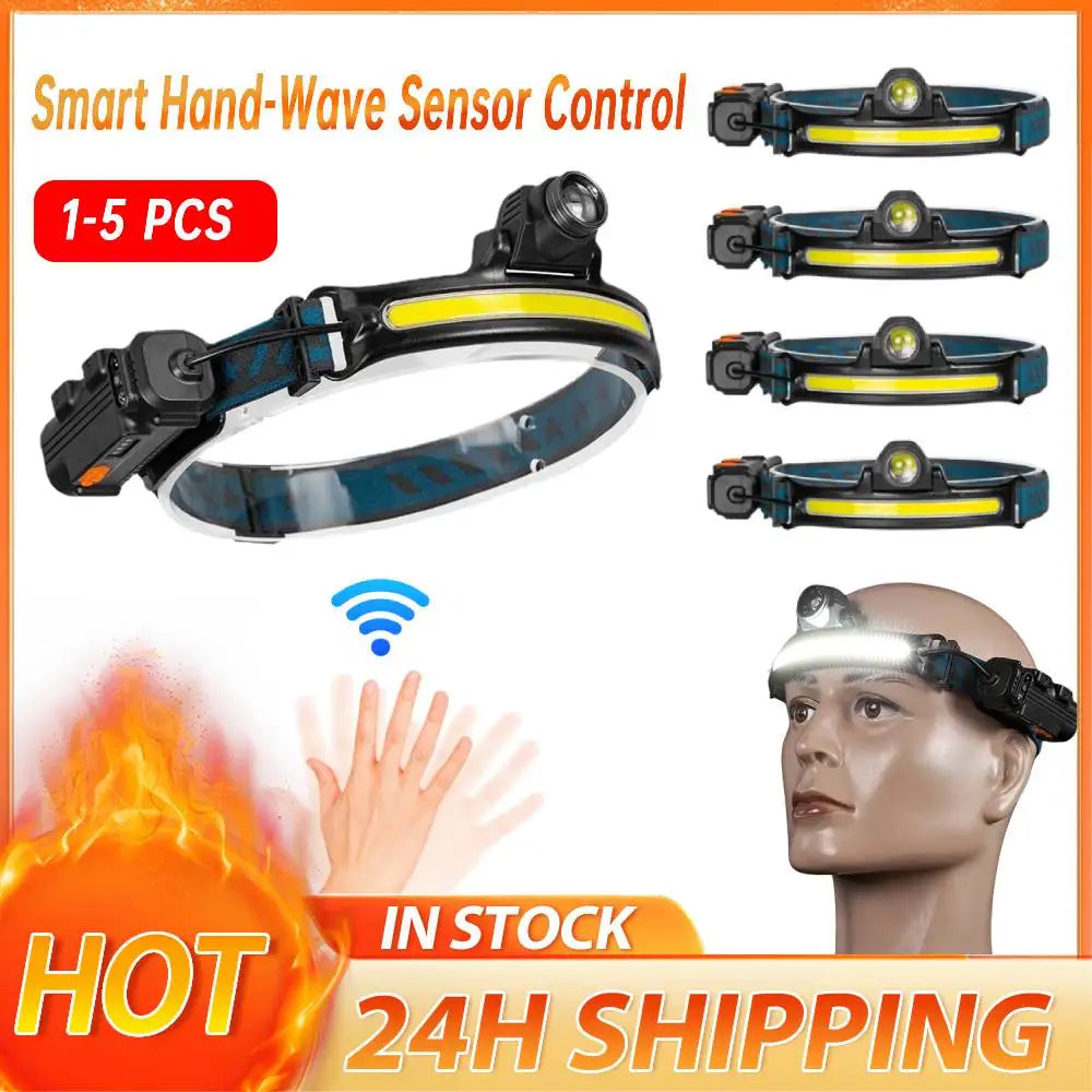 XPG+COB LED Zoom Induction Headlamp USB Rechargeable Powerful Head Flashlight Power Display Camping Headlight for Hiking Fishing