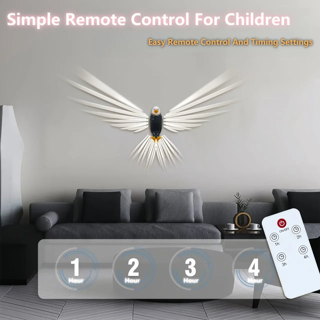 Bald Eagle Night Light Projection Lamp Tape Remote Control Magnetic Rechargeable Children's Gift Bedroom Decorations Room Decor