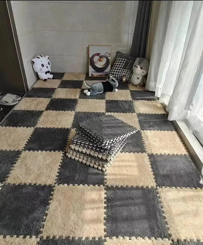 Plush Puzzle Foam Floor Mat, 11.8x11.8in Soft Anti-Slip Puzzle Area Rug Playmat for Room