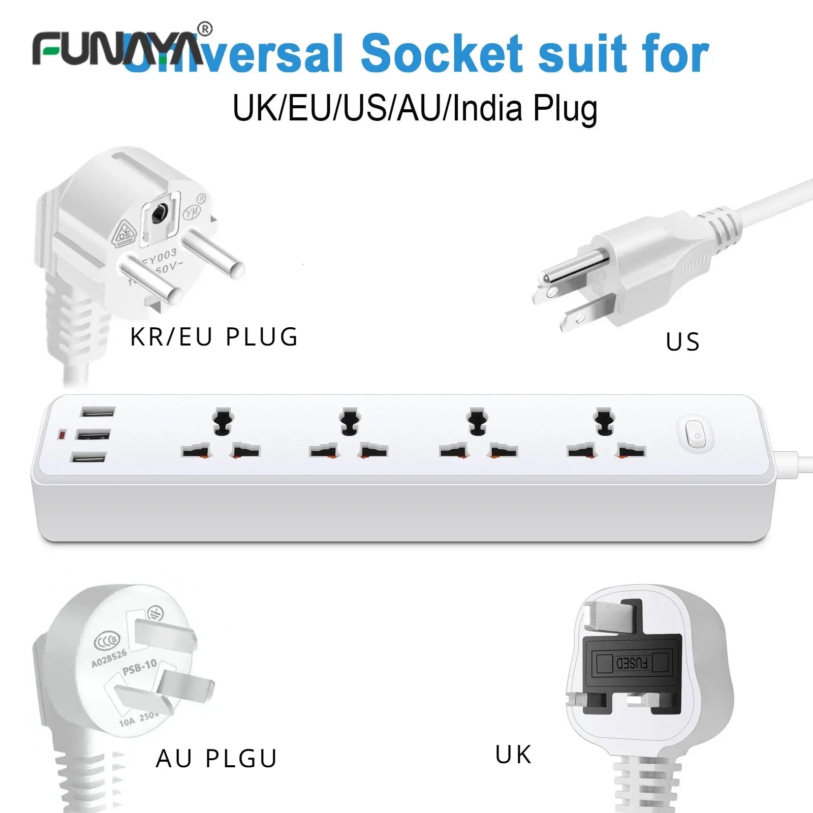universal Power Strip Sockets EU/UK/US 3/4 Ouelets 3USB Ports Patch Board Safety Door Patch 110v 220v Black/white Pop Socket