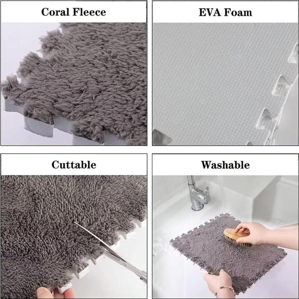 Plush Puzzle Foam Floor Mat, 11.8x11.8in Soft Anti-Slip Puzzle Area Rug Playmat for Room