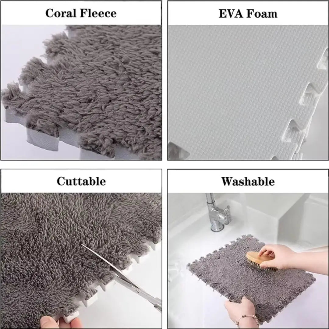 Plush Puzzle Foam Floor Mat, 11.8x11.8in Soft Anti-Slip Puzzle Area Rug Playmat for Room