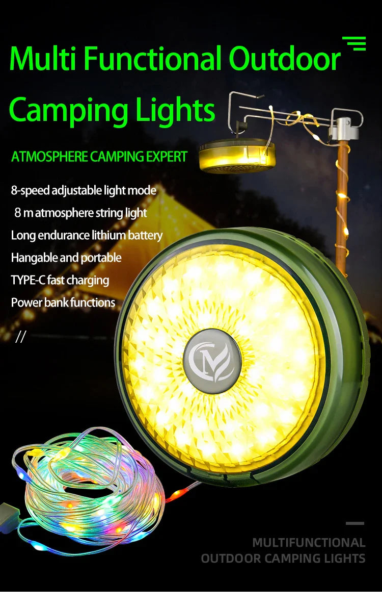 Campify Lamp String Camping Light With Retractable LED String LightsColorful Festive Atmosphere Lights Equipment Tent Light