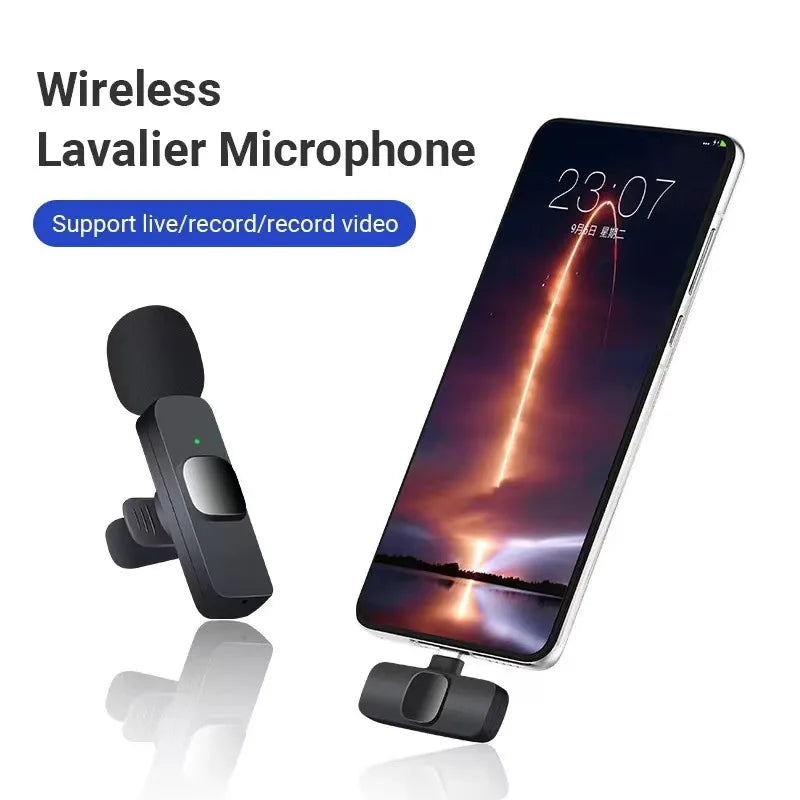 Wireless Lavalier Microphone Audio Video Recording Mini Microphone for iPhone Android Phone Live Broadcast Gaming Mic Portable