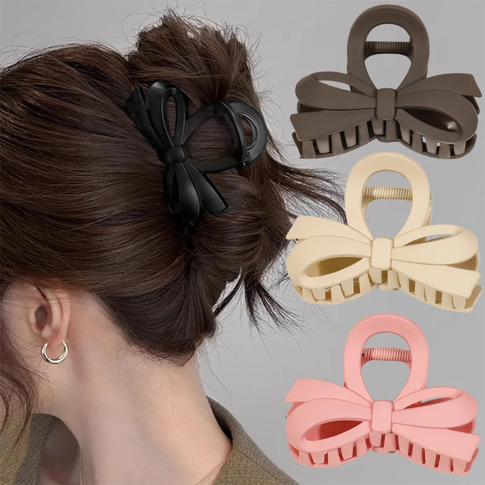 Matte Bow Large Hair Claw Crab Korea Women Solid Acrylic Hair Clips Hairpins Girls Ponytail Hair Accessories Barrettes Headbands