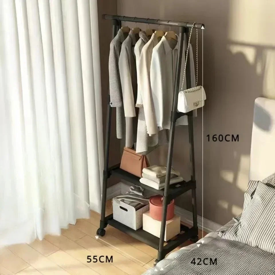 Mobile Clothes Hanger Triangle Floor Standing with Wheels Coat Rack Multi-function Household Bedroom Living Room Clothes Rack