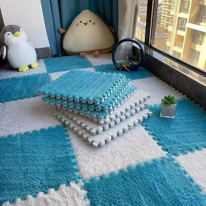 Plush Puzzle Foam Floor Mat, 11.8x11.8in Soft Anti-Slip Puzzle Area Rug Playmat for Room