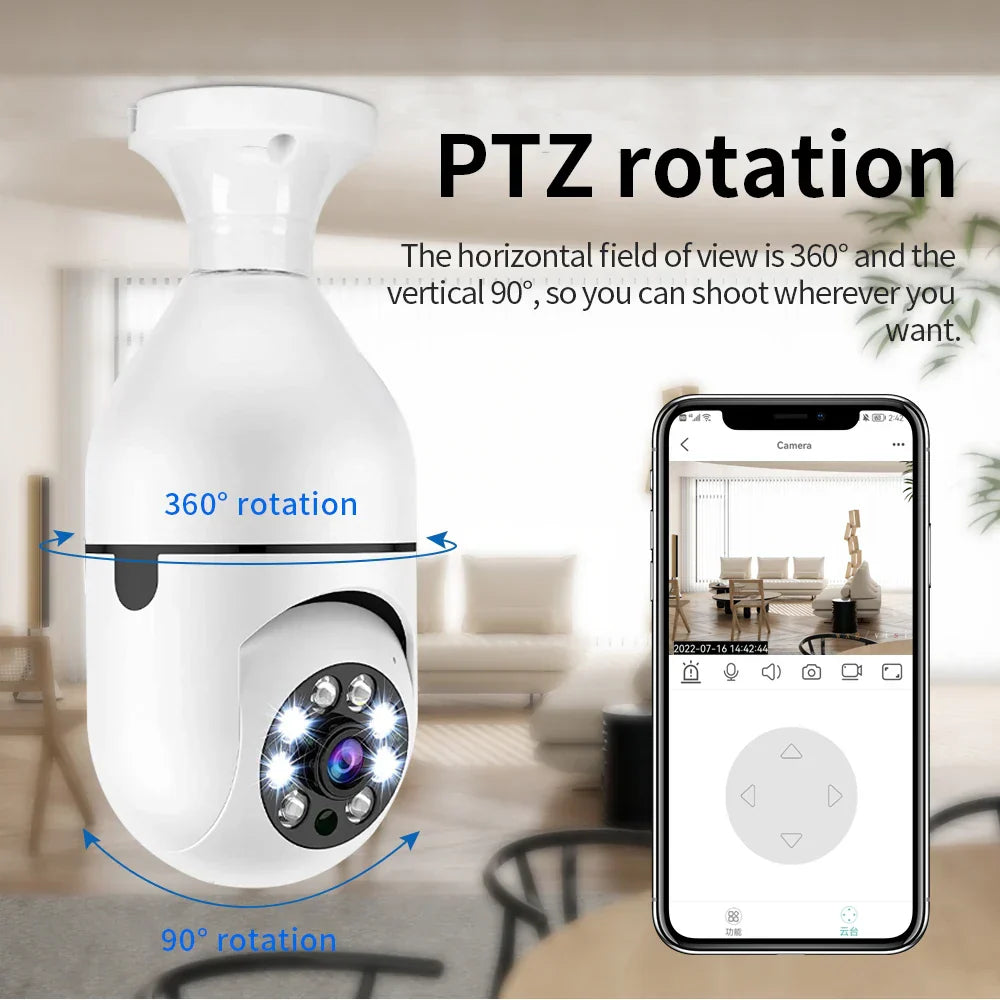 Bulb E27 Surveillance Camera Full Color Night Vision Automatic Human Tracking Zoom Indoor Security Monitor Wifi Miini IP Camera
