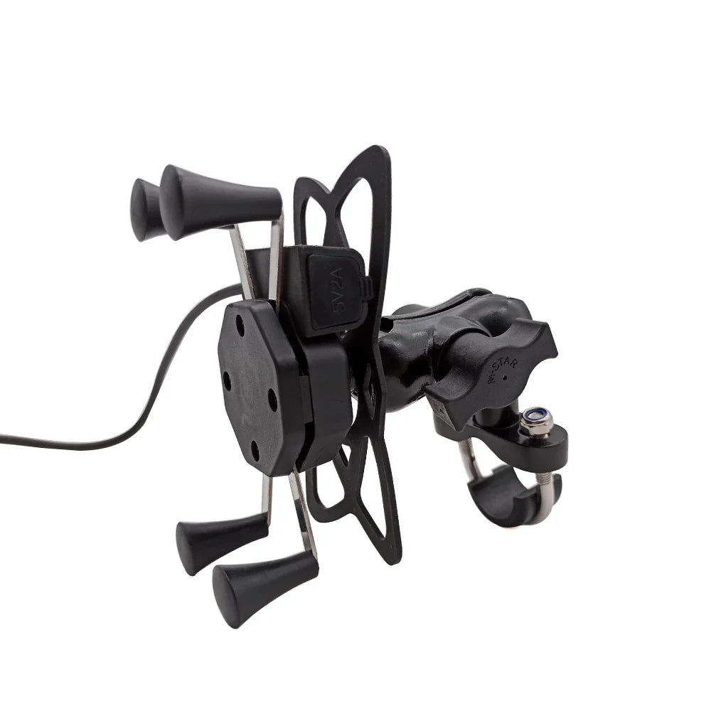 Motorcycle Mobile Phone Stand Holder With USB Charger 360 Rotatable