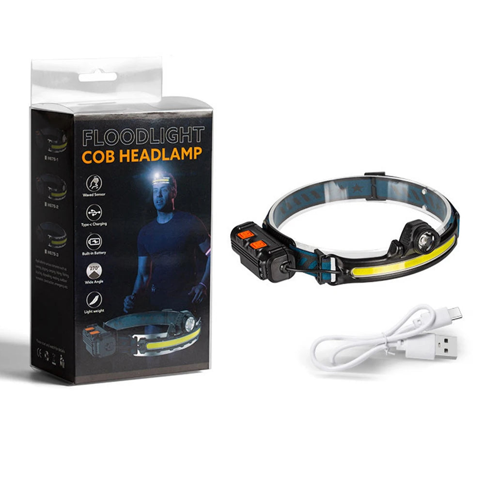 XPG+COB LED Zoom Induction Headlamp USB Rechargeable Powerful Head Flashlight Power Display Camping Headlight for Hiking Fishing