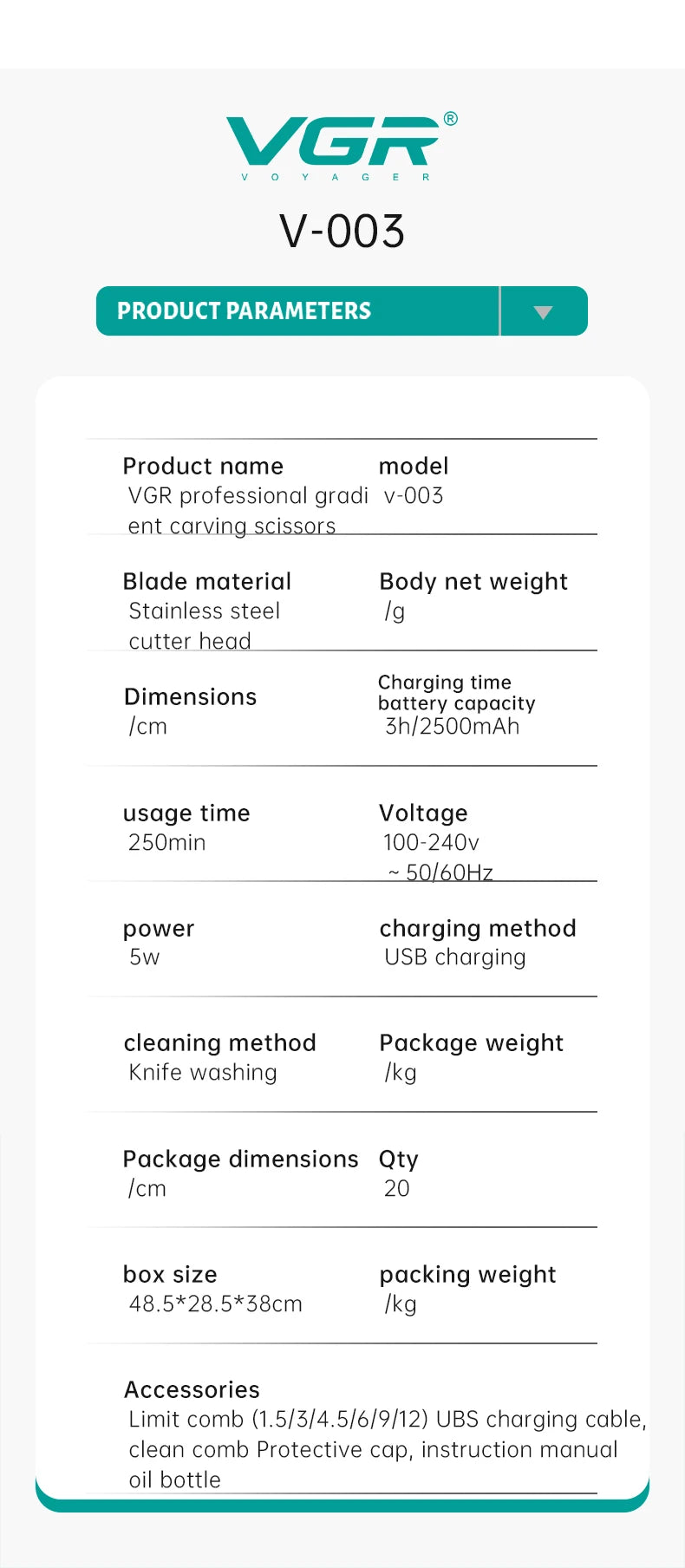VGR 003 Clipper 906 Hair Cutting Machine High Quality 308 Hair Clipper Professional Set Vgr 003 9000 Rpm 45