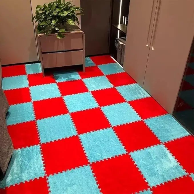 Plush Puzzle Foam Floor Mat, 11.8x11.8in Soft Anti-Slip Puzzle Area Rug Playmat for Room