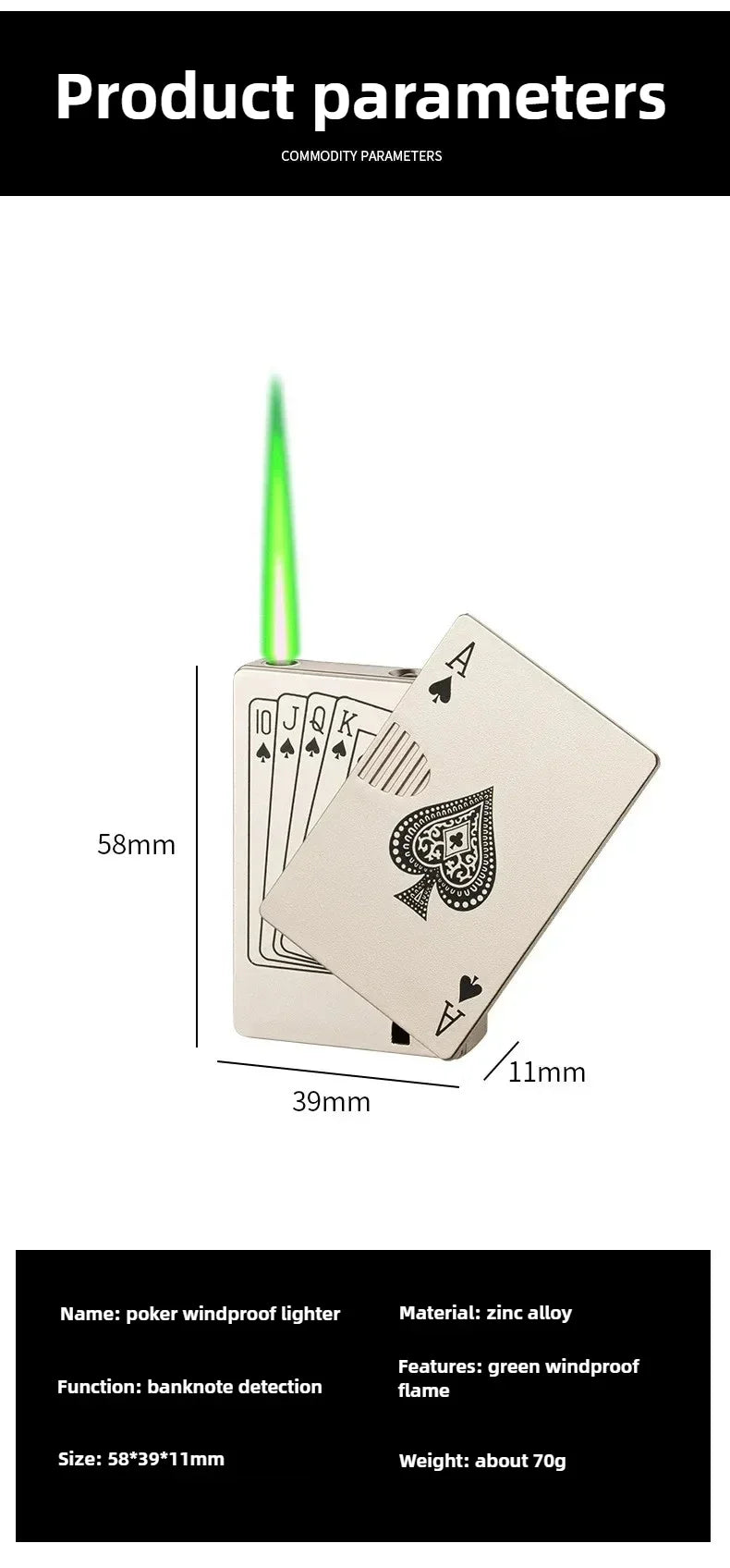Creative Playing Cards Ace of Spades Lighter Butane Windproof Straight Metal Lighter Metal Fun Gift for Men Smoking Accessories