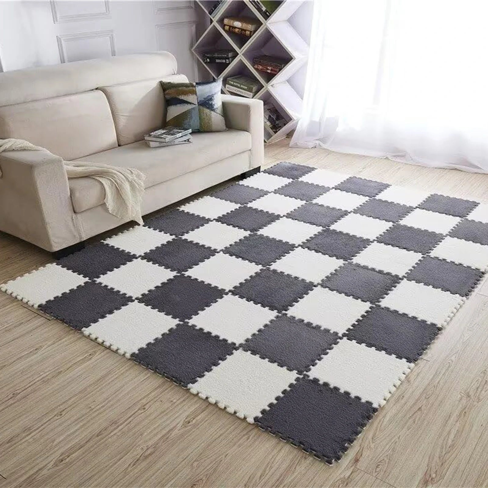 Plush Puzzle Foam Floor Mat, 11.8x11.8in Soft Anti-Slip Puzzle Area Rug Playmat for Room