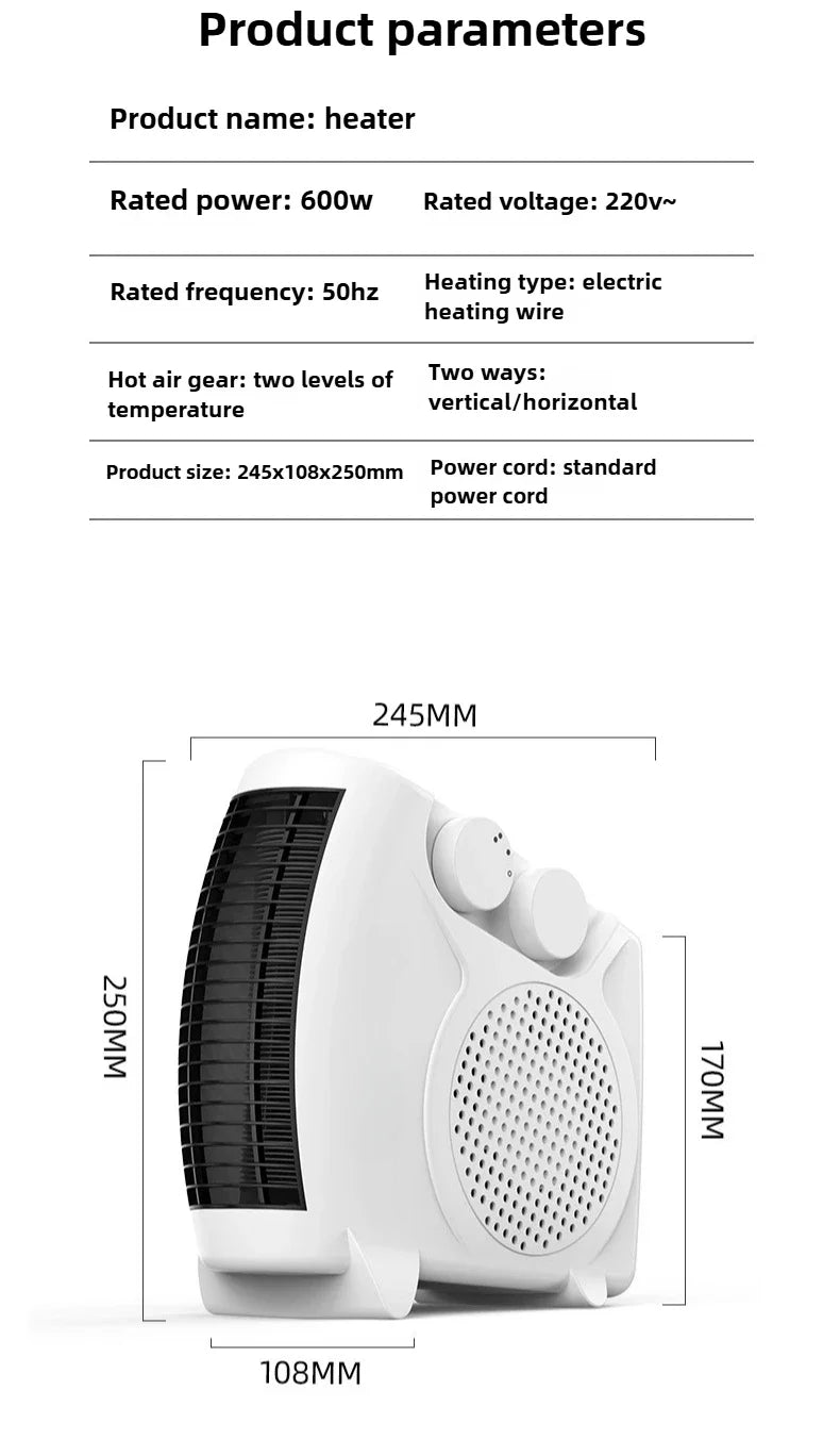 220V Winter Warmer Household Desktop Electric Heater Fan 3 Gear Adjustable Warm Air Blower Ripple Heating Machine Bedroom Office
