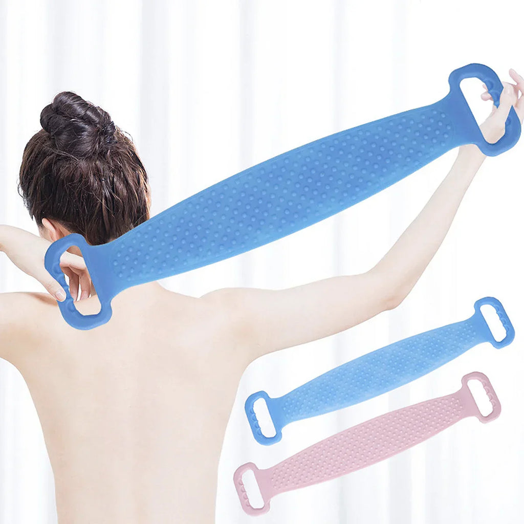 Portable Back Shower Towel Premium Silicone Rubbing Towel for Body Deep Cleaning Hard to Reach Areas Ergonomic Handle Sky Blue