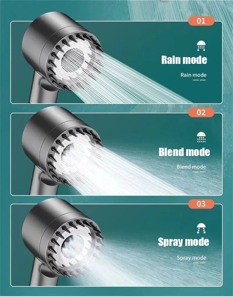 3 Modes Handheld Shower Head Filter Powerful Massage Spa High Pressure Water Saving Showerhead with ON/OFF Switch for Bathroom