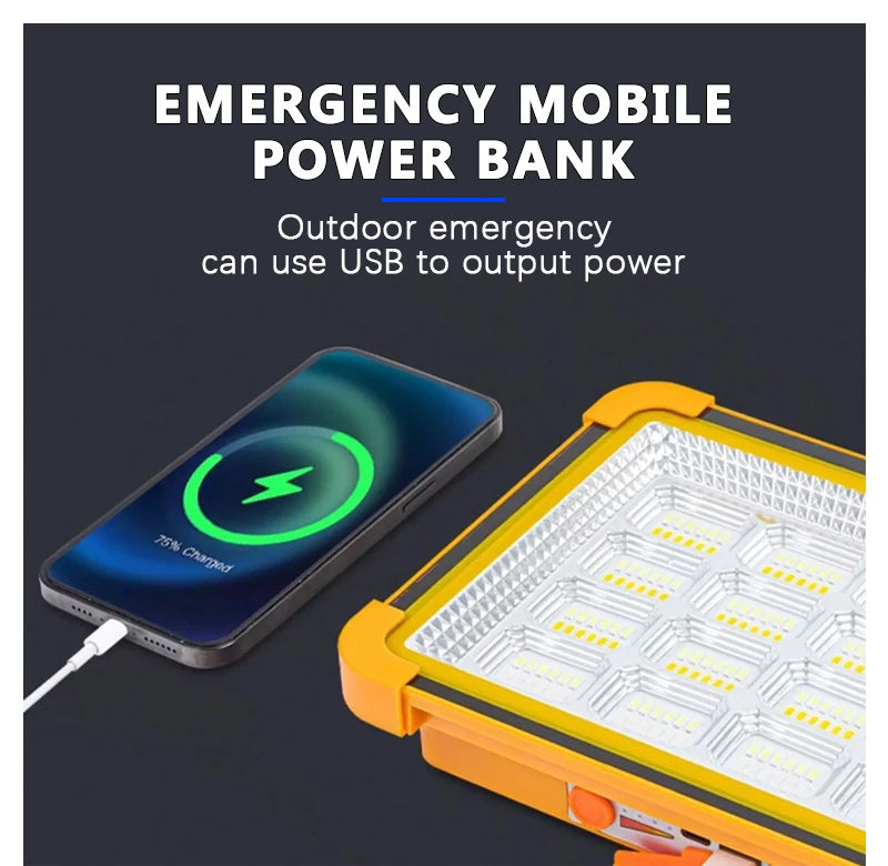 LED Solar Floodlight Outdoor IP66 Waterproof USB Rechargeable Magnet Strong Light Portable Camping Tent Fishing Light Work Light