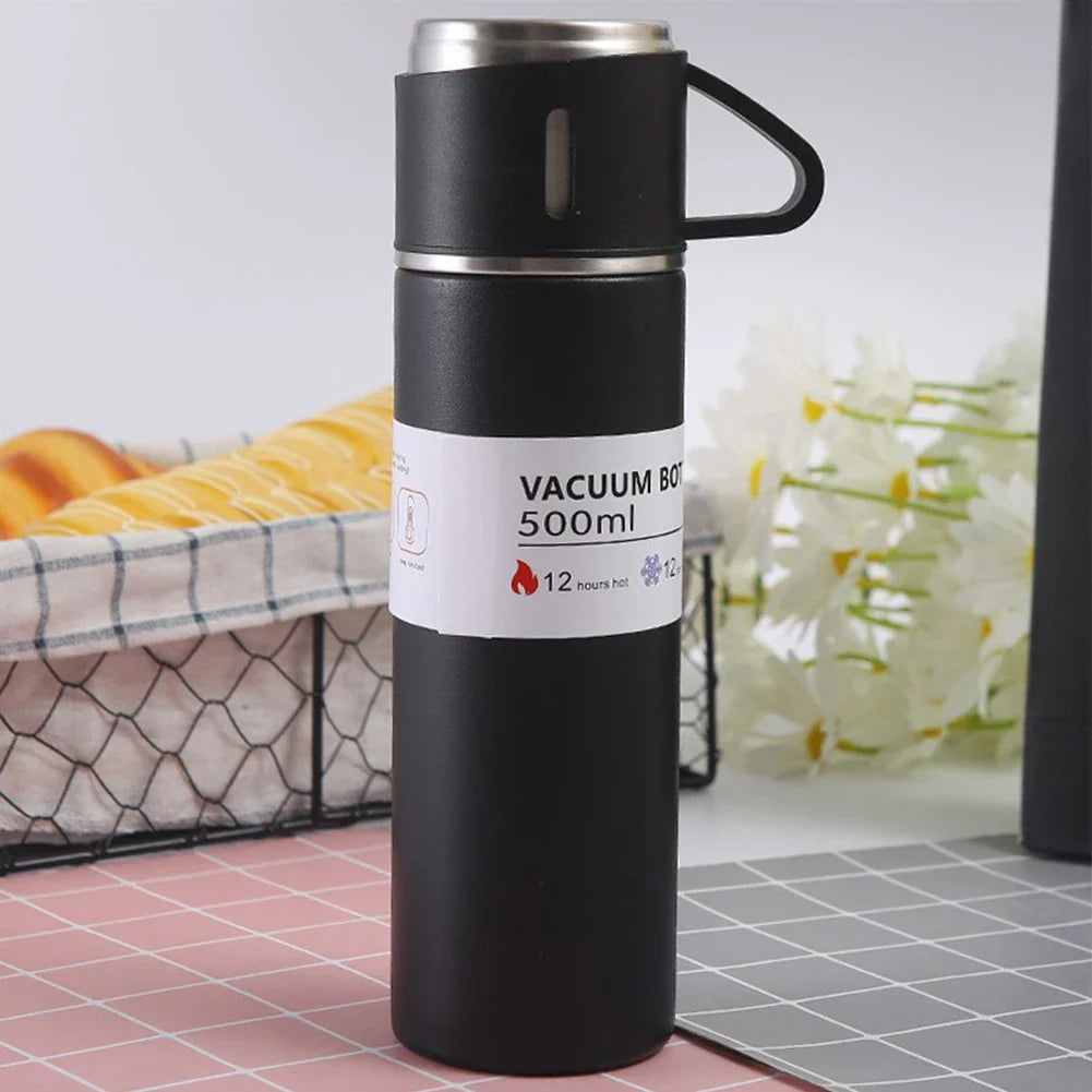 500ML Vacuum Insulated Bottle Portable Coffee Mug with 3 Cups Vacuum Cup Stainless Steel Last for 6-12H for Travel