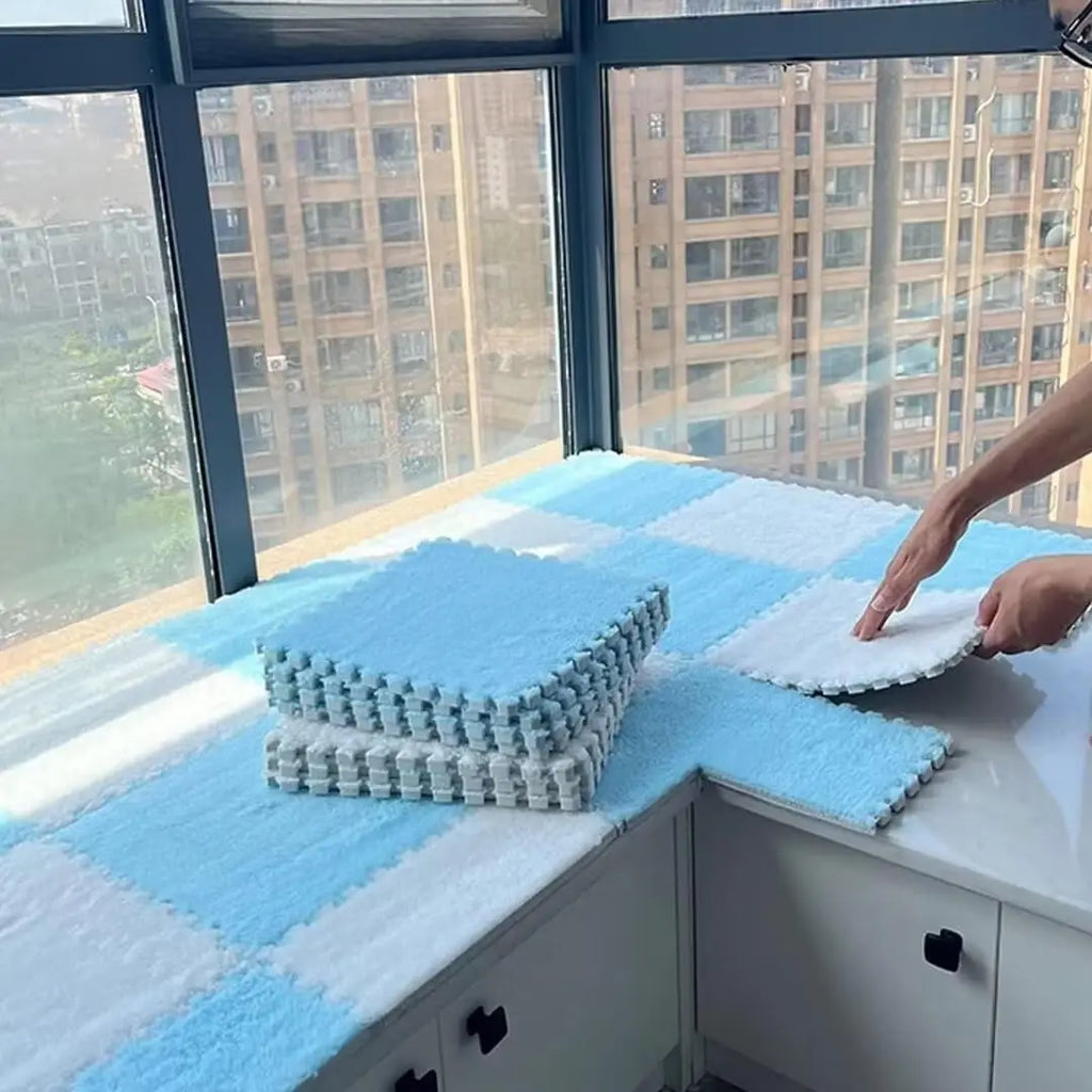 Plush Puzzle Foam Floor Mat, 11.8x11.8in Soft Anti-Slip Puzzle Area Rug Playmat for Room