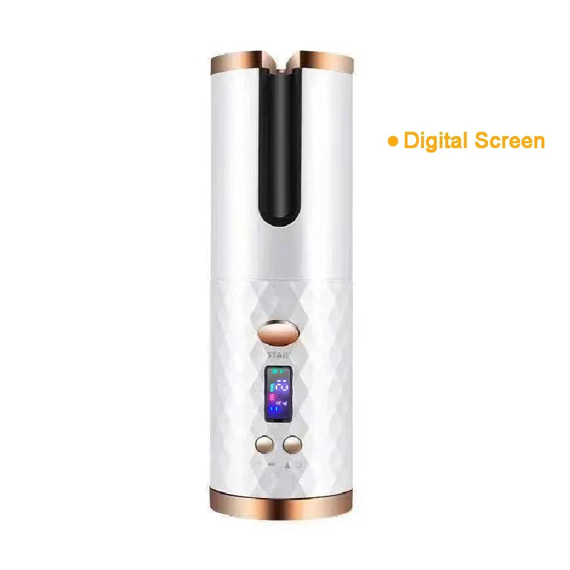 Portable Wireless Hair Curler for Waves & Curls LED Display 6 Heat Settings & Timers Travel & Home Use Cordless Automatic Curler