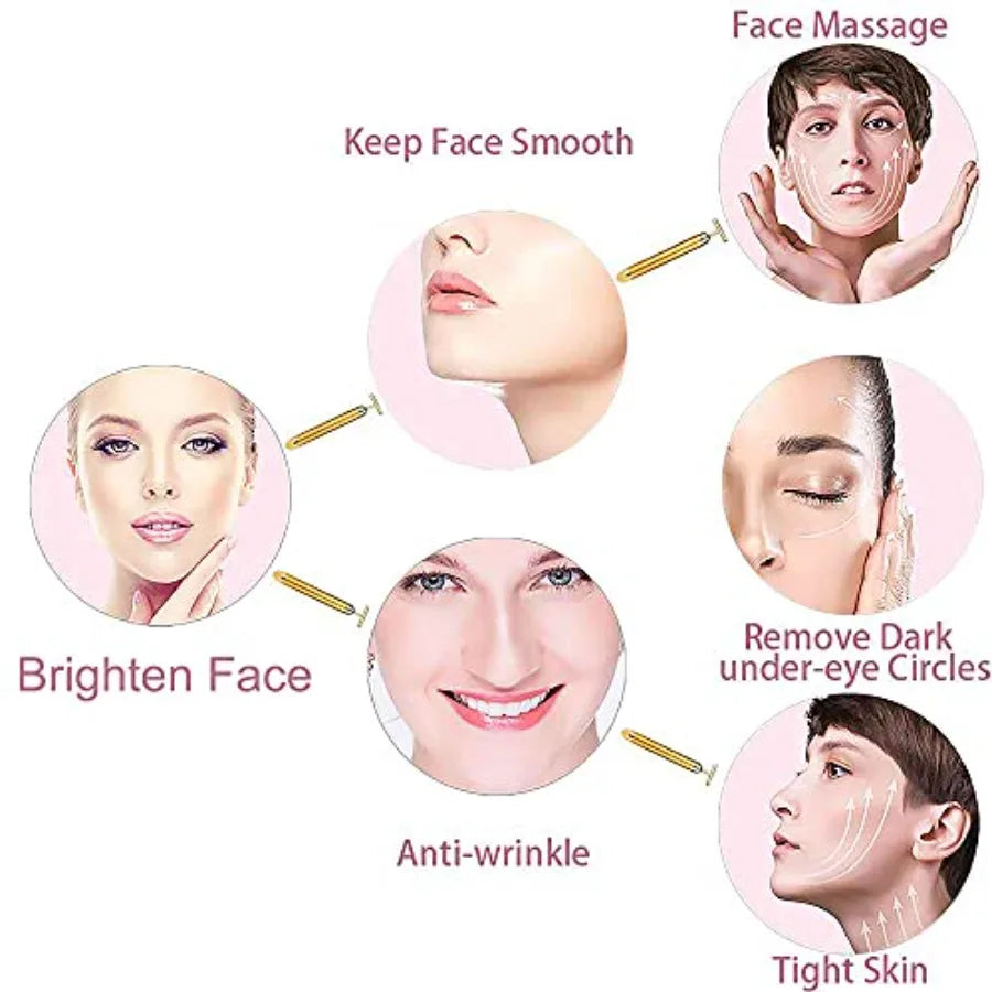 Amirce Face Massager Roller Golden 3D Roller Electric Facial Roller and T Shape Facial Roller Massager Kit Face Roller