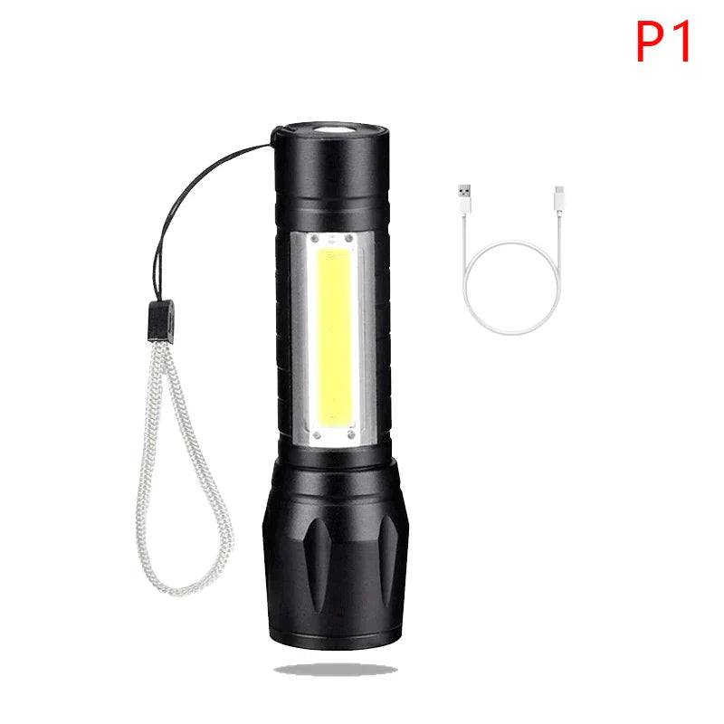 Camping Fishing Emergency Lantern  Portable USB Rechargeable Flashligh COB+XPE Zoom Mini Torch 3 Lighting Modes For Outdoo