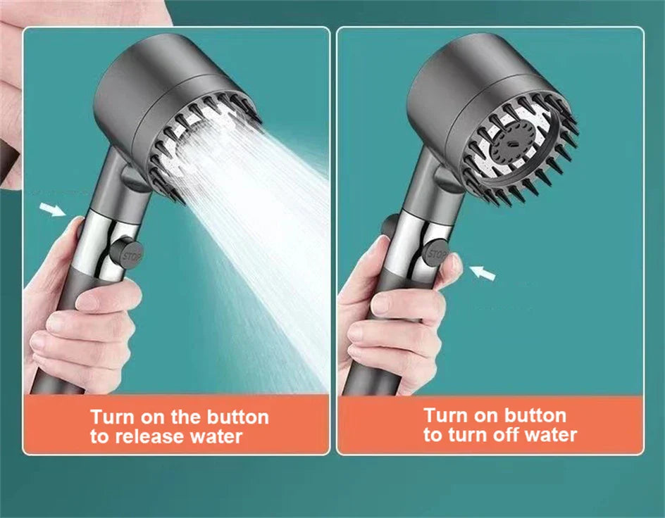 3 Modes Handheld Shower Head Filter Powerful Massage Spa High Pressure Water Saving Showerhead with ON/OFF Switch for Bathroom