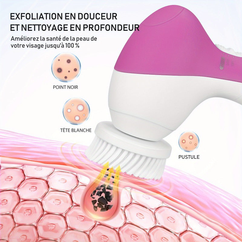 1 Set 5-in-1 Cleansing Set, Electric Cleansing Brush with Replacement Brush Heads, Facial Care Tools (Red/ ), Perfect Gift for Girls, Beauty Essentials, Deep Pore Cleaning, Portable Tool, Modern Skincare, Highquality Tool, Ge